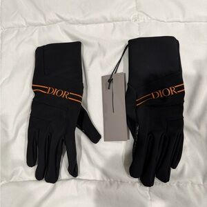 Dior Men's Black Gloves with Orange Accents